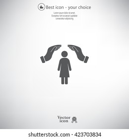 Illustration of two hands protecting or giving a female pictogram