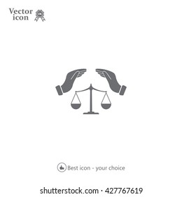 Illustration of two hands protecting or giving an unbalanced weight scale