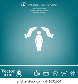 Illustration of two hands protecting or giving a female pictogram