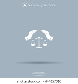 Illustration of two hands protecting or giving an unbalanced weight scale
