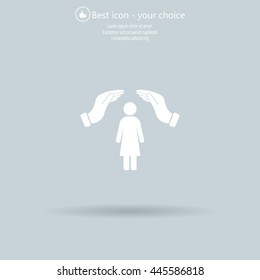 Illustration of two hands protecting or giving a female pictogram