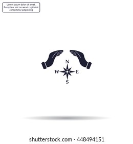 Illustration of two hands protecting or giving a compass