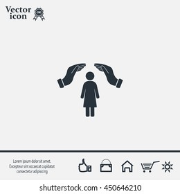 Illustration of two hands protecting or giving a female pictogram