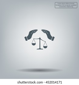 Illustration of two hands protecting or giving an unbalanced weight scale