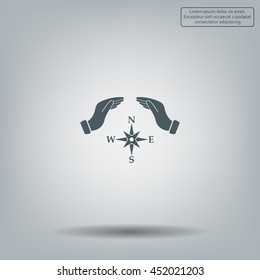 Illustration of two hands protecting or giving a compass