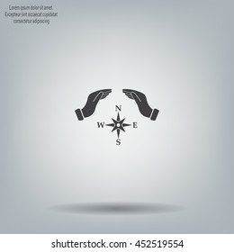 Illustration of two hands protecting or giving a compass