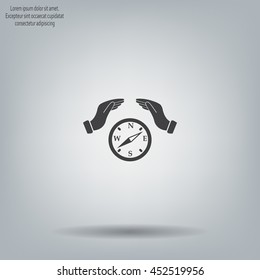 Illustration of two hands protecting or giving a compass