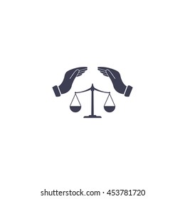 Illustration of two hands protecting or giving an unbalanced weight scale