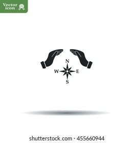 Illustration of two hands protecting or giving a compass