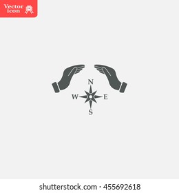 Illustration of two hands protecting or giving a compass
