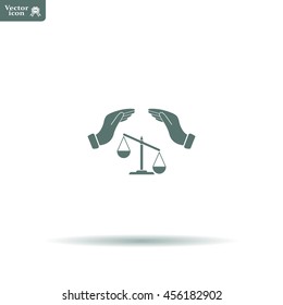 Illustration of two hands protecting or giving an unbalanced weight scale