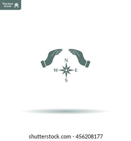Illustration of two hands protecting or giving a compass