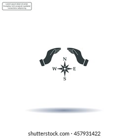 Illustration of two hands protecting or giving a compass