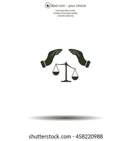 Illustration of two hands protecting or giving an unbalanced weight scale