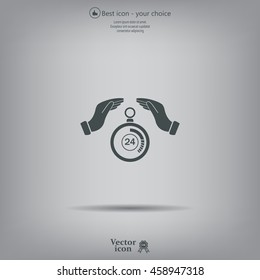 Illustration of two hands protecting or giving a timer



