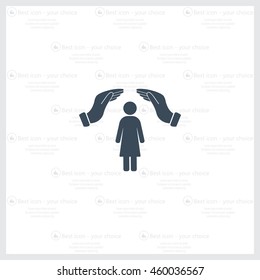 Illustration of two hands protecting or giving a female pictogram