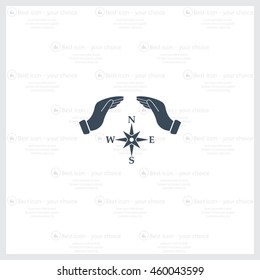 Illustration of two hands protecting or giving a compass