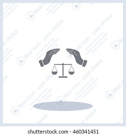 Illustration of two hands protecting or giving an unbalanced weight scale