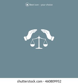 Illustration of two hands protecting or giving an unbalanced weight scale