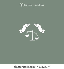 Illustration of two hands protecting or giving an unbalanced weight scale