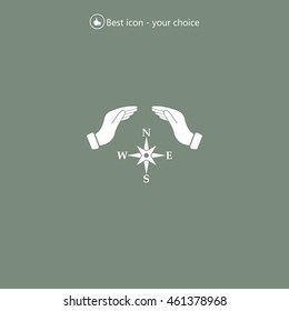 Illustration of two hands protecting or giving a compass