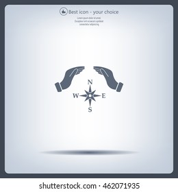 Illustration of two hands protecting or giving a compass