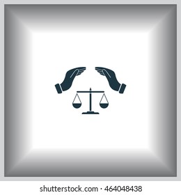 Illustration of two hands protecting or giving an unbalanced weight scale