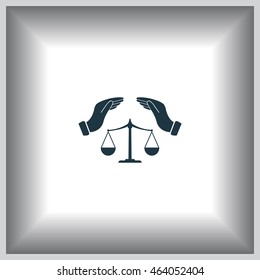Illustration of two hands protecting or giving an unbalanced weight scale