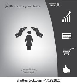 Illustration of two hands protecting or giving a female pictogram