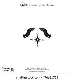 Illustration of two hands protecting or giving a compass