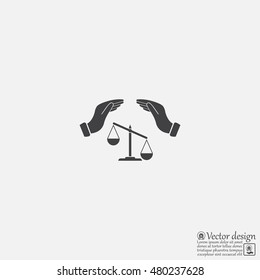Illustration of two hands protecting or giving an unbalanced weight scale