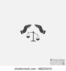 Illustration of two hands protecting or giving an unbalanced weight scale
