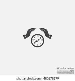 Illustration of two hands protecting or giving a compass