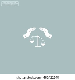 Illustration of two hands protecting or giving an unbalanced weight scale