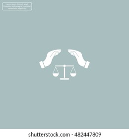 Illustration of two hands protecting or giving an unbalanced weight scale
