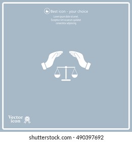 Illustration of two hands protecting or giving an unbalanced weight scale