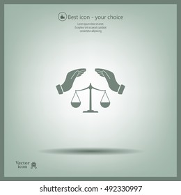 Illustration of two hands protecting or giving an unbalanced weight scale