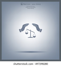 Illustration of two hands protecting or giving an unbalanced weight scale