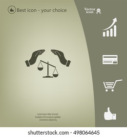 Illustration of two hands protecting or giving an unbalanced weight scale