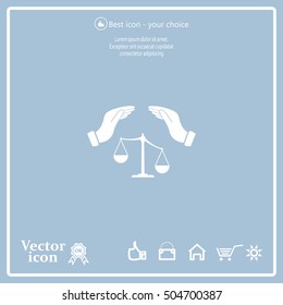 Illustration of two hands protecting or giving an unbalanced weight scale