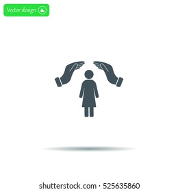 Illustration of two hands protecting or giving a female pictogram