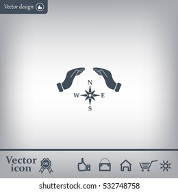 Illustration of two hands protecting or giving a compass