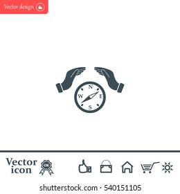 Illustration of two hands protecting or giving a compass