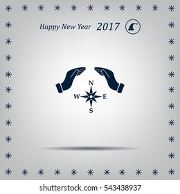 Illustration of two hands protecting or giving a compass