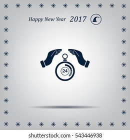 Illustration of two hands protecting or giving a timer



