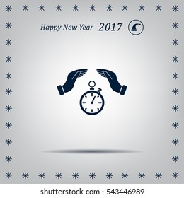 Illustration of two hands protecting or giving a timer



