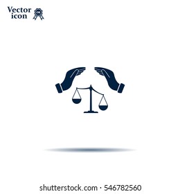 Illustration of two hands protecting or giving an unbalanced weight scale