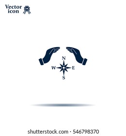 Illustration of two hands protecting or giving a compass