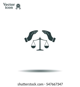 Illustration of two hands protecting or giving an unbalanced weight scale