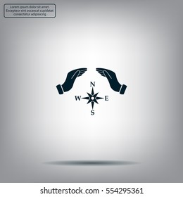 Illustration of two hands protecting or giving a compass